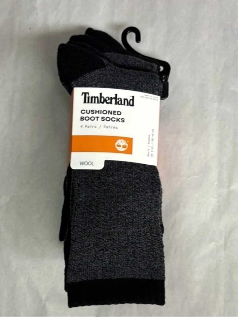 New Timberland Socks 4 Pair Men’s Gray & Black Wool Cushioned Boot Socks Casual